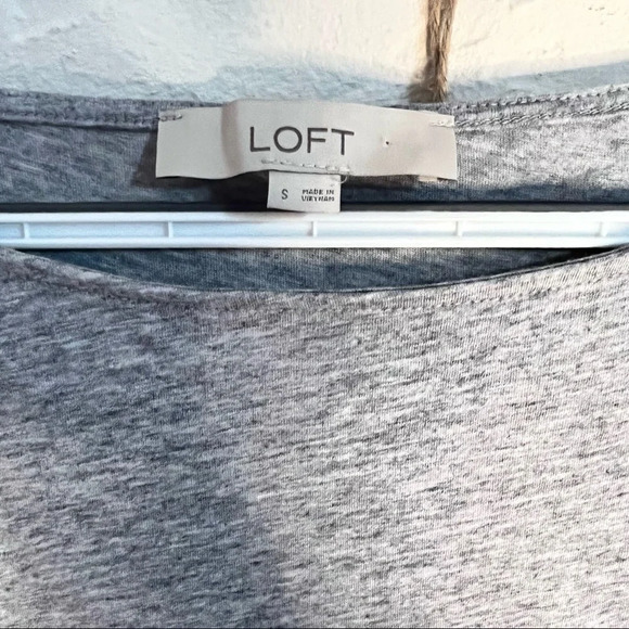 Loft Heather gray short split sleeve lace trim T-shirt - Picture 6 of 7